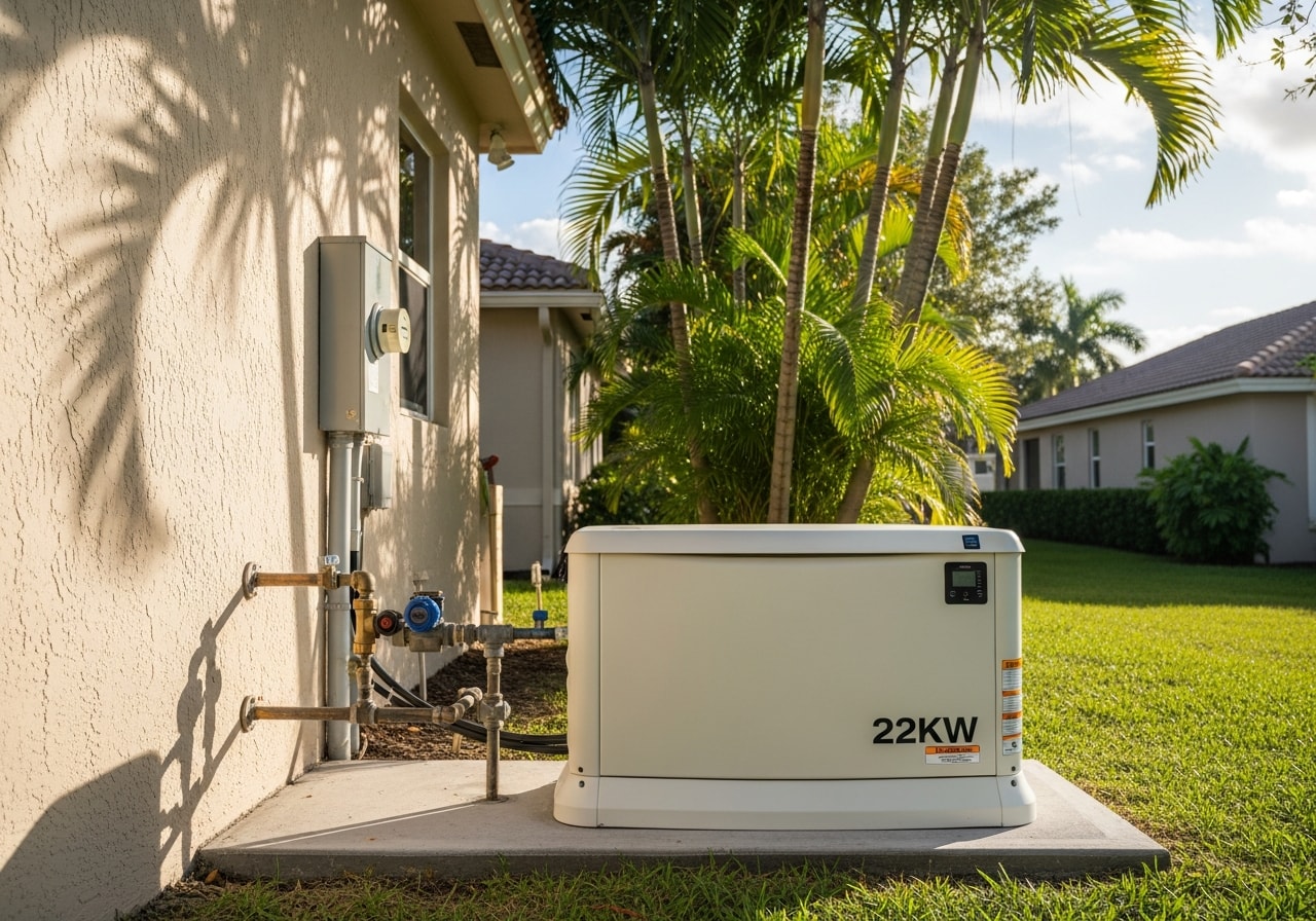 Standby generator with automatic transfer switch installed at Miami Dade home