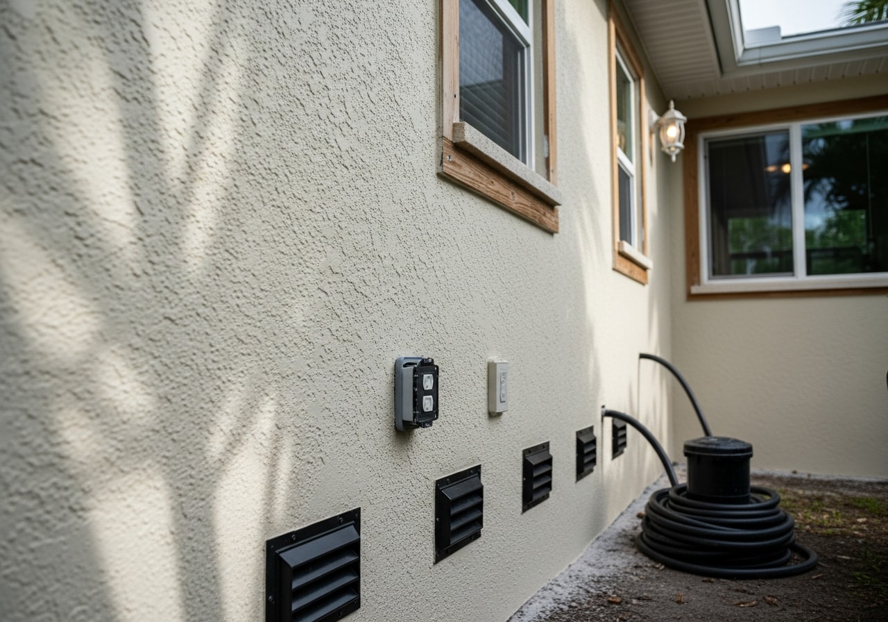 Flood mitigation vents and elastomeric exterior coating applied to home in Monroe County