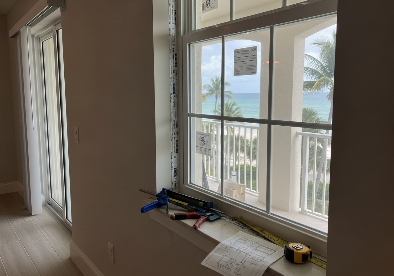 Impact-resistant windows and sliding doors installed on beachfront condo in Broward County