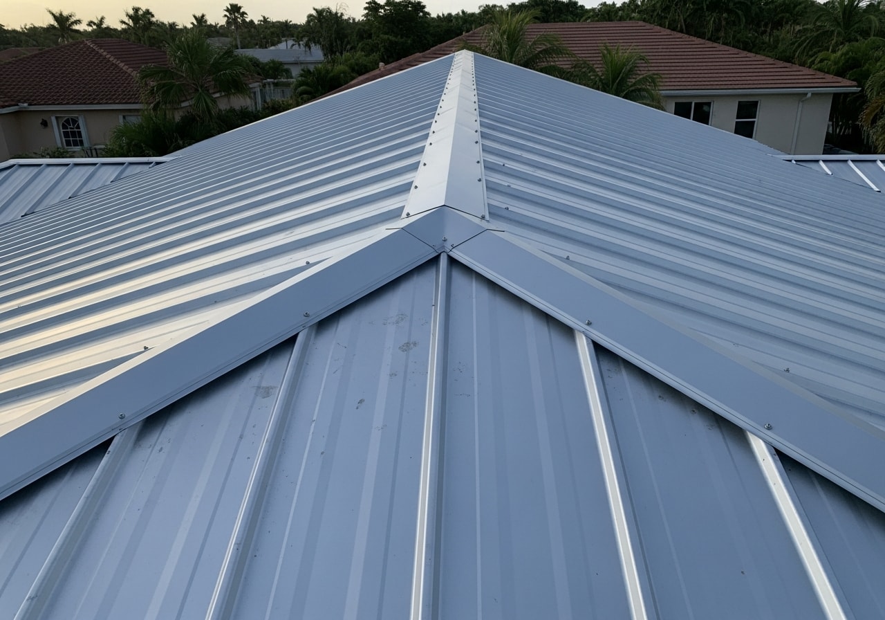 Standing-seam metal roof installation on residential home in Miami Dade County